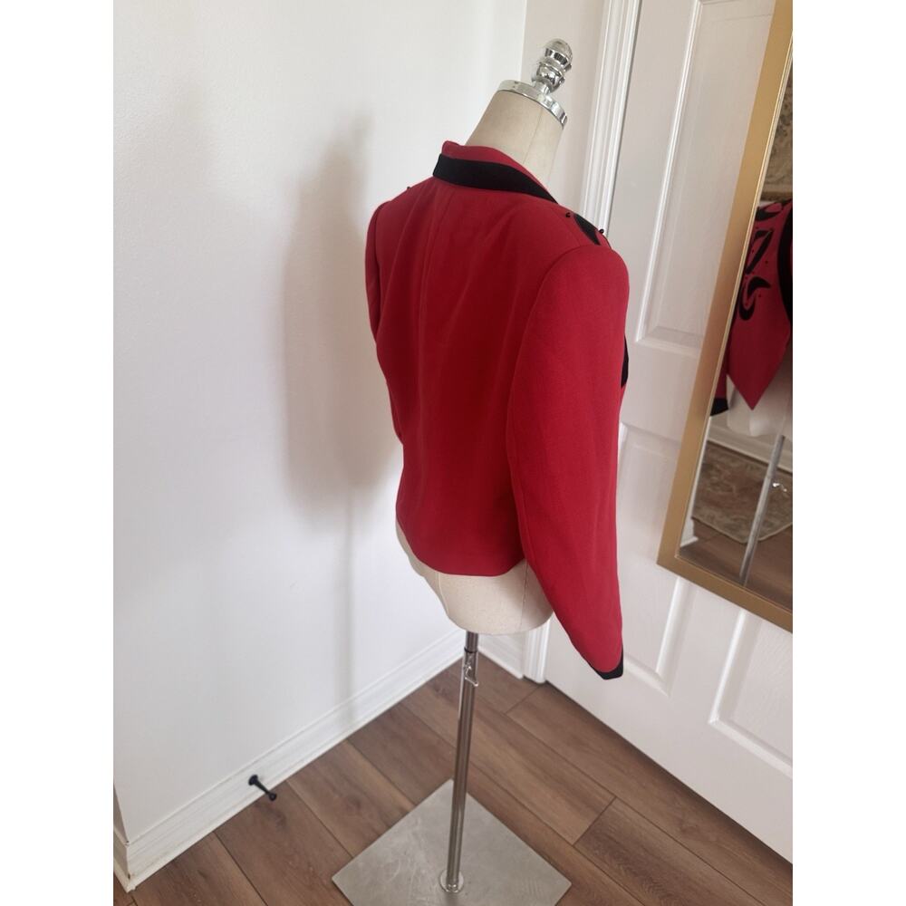 Vintage 80s 90s Red Black Beaded Cropped Short Jacket Open Front Statement MED - Picture 8 of 16
